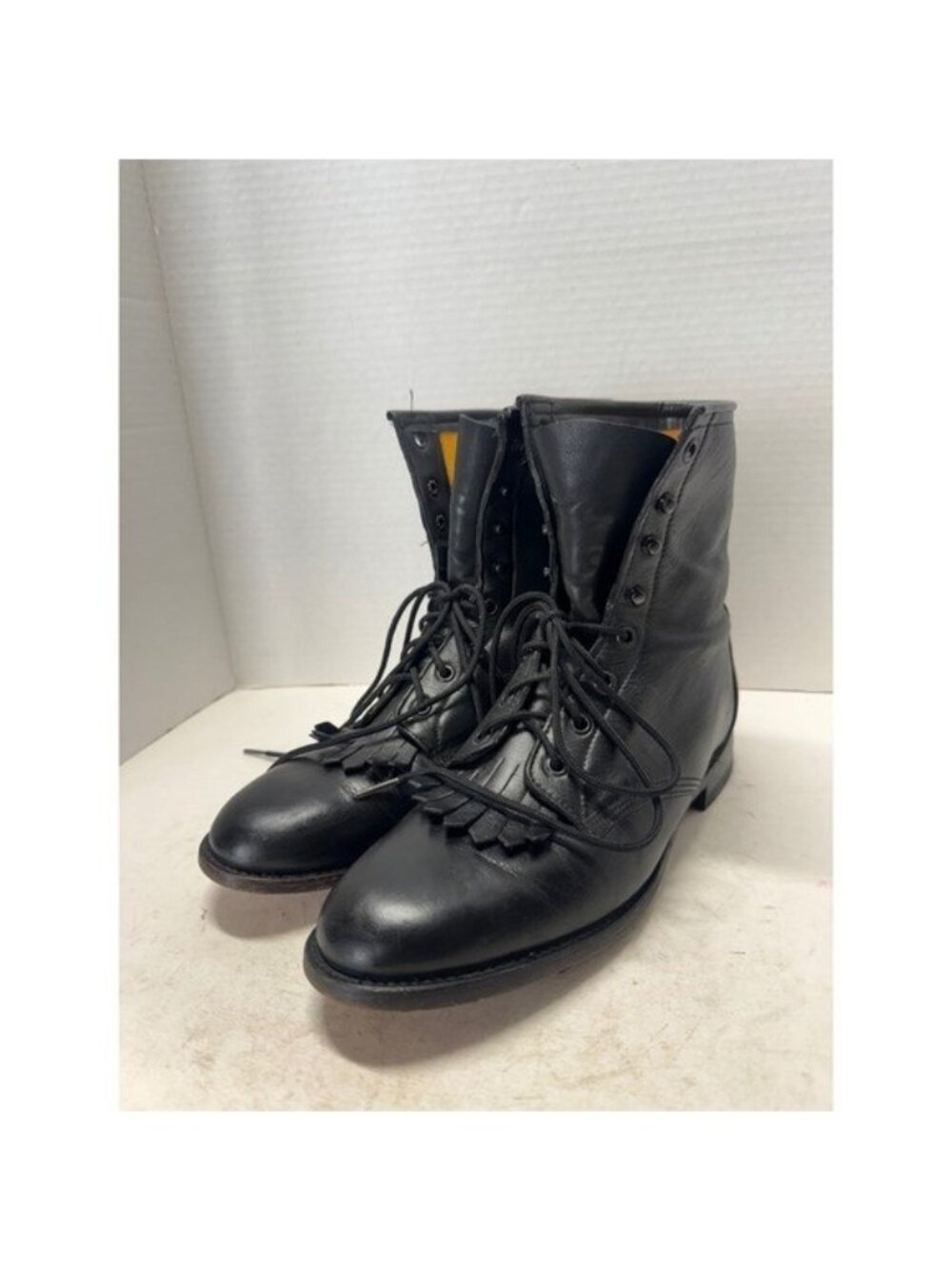 Vintage Zenda Black Leather Lace Up Kiltie Boots Women 10 M Made in Mexico MI23
